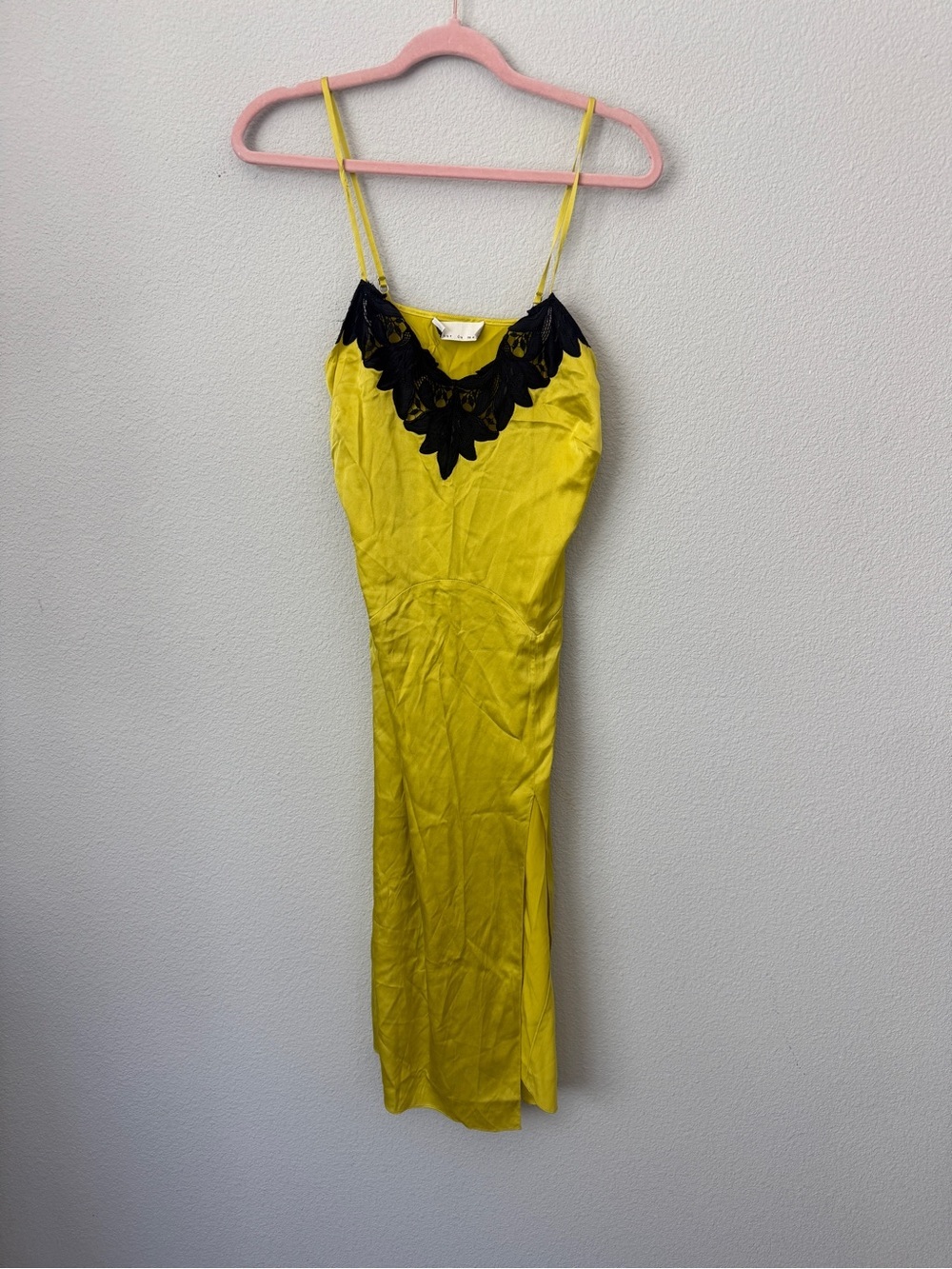 Fleur du Mal Yellow Satin Slip with Black Lace Trim